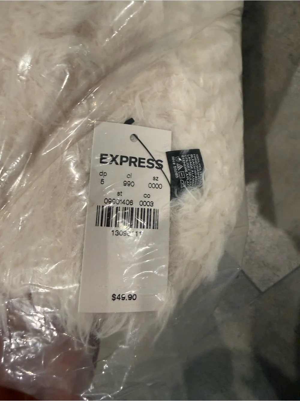 Express Ivory Faux Fur Throw with Red Ribbon Accent